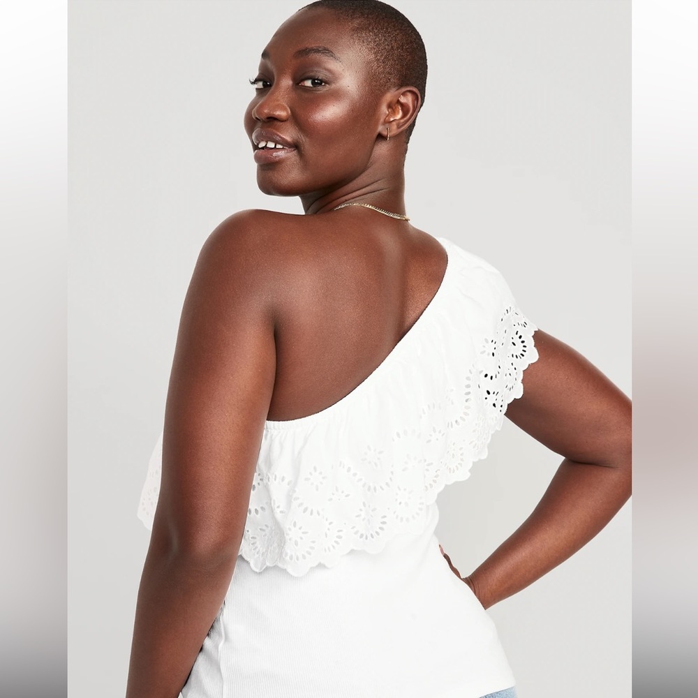 Old Navy Eyelet One-Shoulder Paneled Rib-Knit Top - Picture 6 of 8
